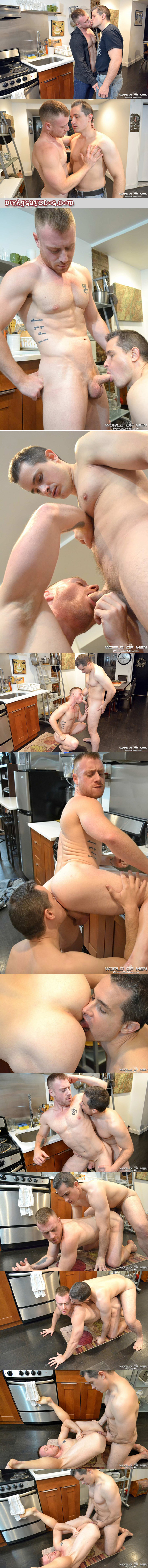 Clean cut guy fucks a horny ginger muscle stud on the kitchen floor.