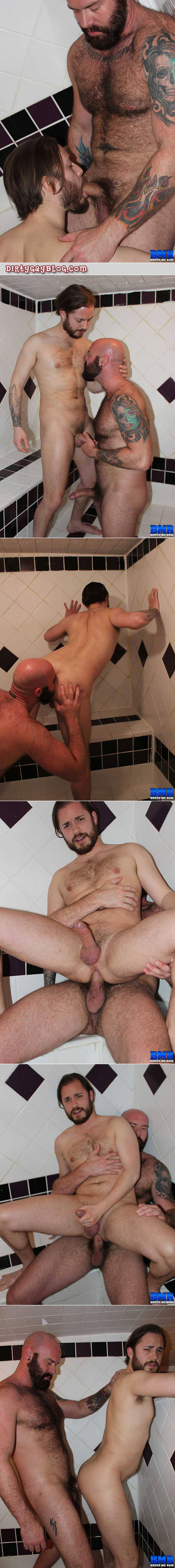 Hairy bear and cub fucking bareback in the steam room at the gym.