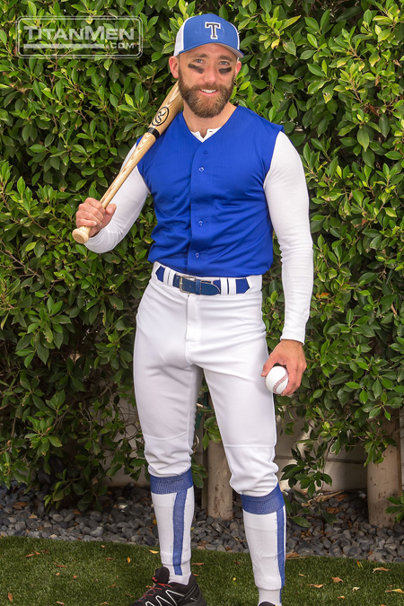 Baseball player with a visible penis line in his tight white baseball pants.